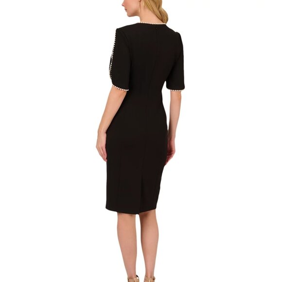 Adrianna Papell Pearl Trim Crepe Midi Dress (Size 8) - Picture 4 of 12